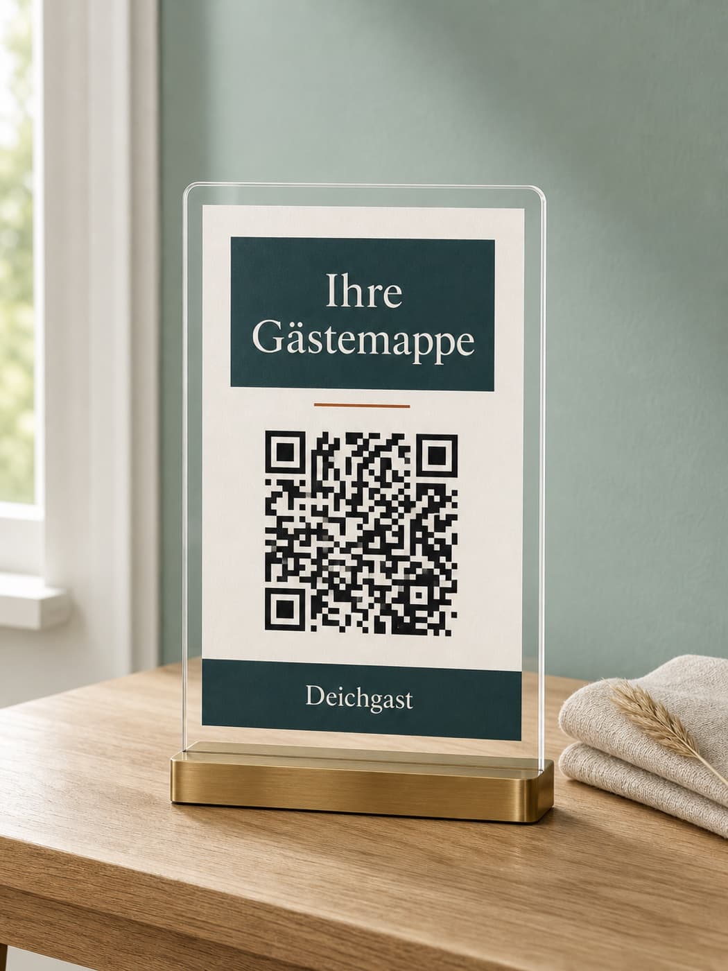 Acryl-Aufsteller von Deichgast mit QR-Code
